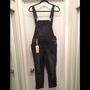 Black denim overalls